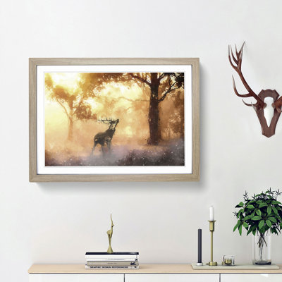 Deer Stag in an Autumn Forest in Abstract - Picture Frame Painting Print on MDF