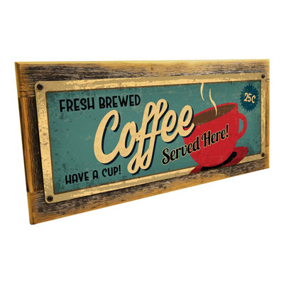 Encadré, panneau de café intérieur fraîchement moulu servi ici, art mural pour décor de café, décor de bar, décor de pub, salle de pause, cuisine