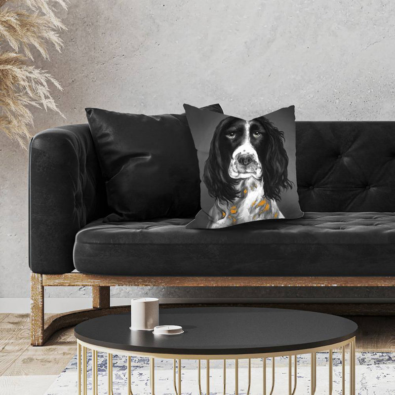 Beautiful english springer spaniel - 16"x16" Throw pillow - Poly twill - Print on demand, Black, 16"H x 16"W, Polyester