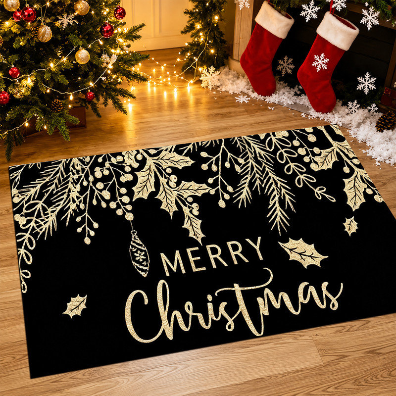 Tapis de porte antidérapant intérieur/extérieur, 61 x 91 cm, motif de silhouette d'arbre d'hiver noir, 24 po x 36 po