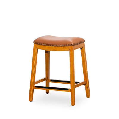 Natural 24" Counter Stool With Bonded Leather Saddle Seat - Elegant Design Natural, Leather, And Functional