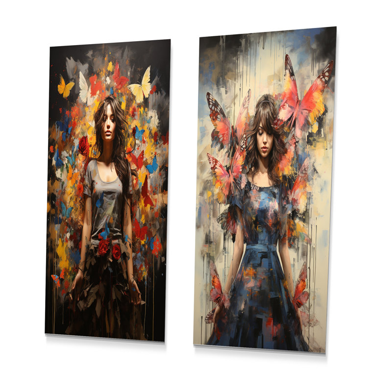 «Hippie Woman Renaissance Botanicals I», ensemble de 2 reproductions abstraites de Popart, H 32 po x l 32 po