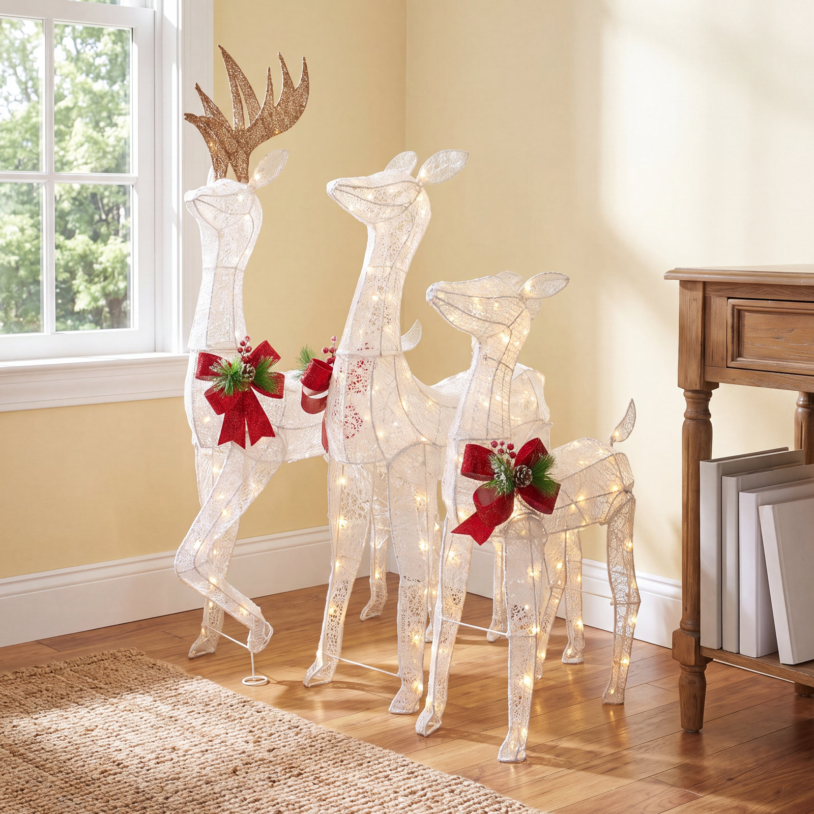 LED Lighted Glittered Reindeer Family Set