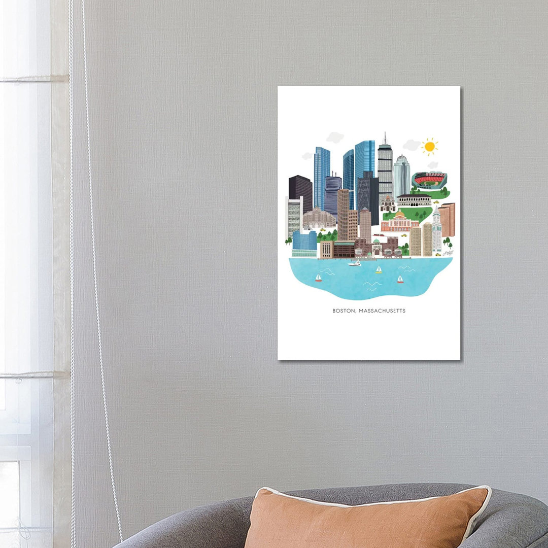 Boston Cityscape Illustration by Lindseykayco - Wrapped Canvas Graphic Art
