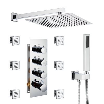 Herathena 3 Functions Wall Mounted Luxury Shower System with 6 Body Jets (Rough-in Valve Included)