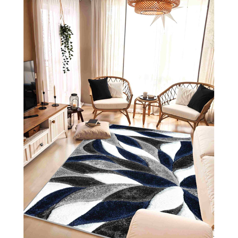 Modern Arriola Shag Abstract Geometric Rug For Living Room Bedroom, Rectangle 5 pi 3 po x 7 pi 6,5 po