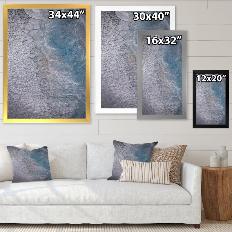 Art mural sur toile de luxe gris et bleu fluide IV, Cadre photo noir, H 20 po x l 12 po x P 1 po