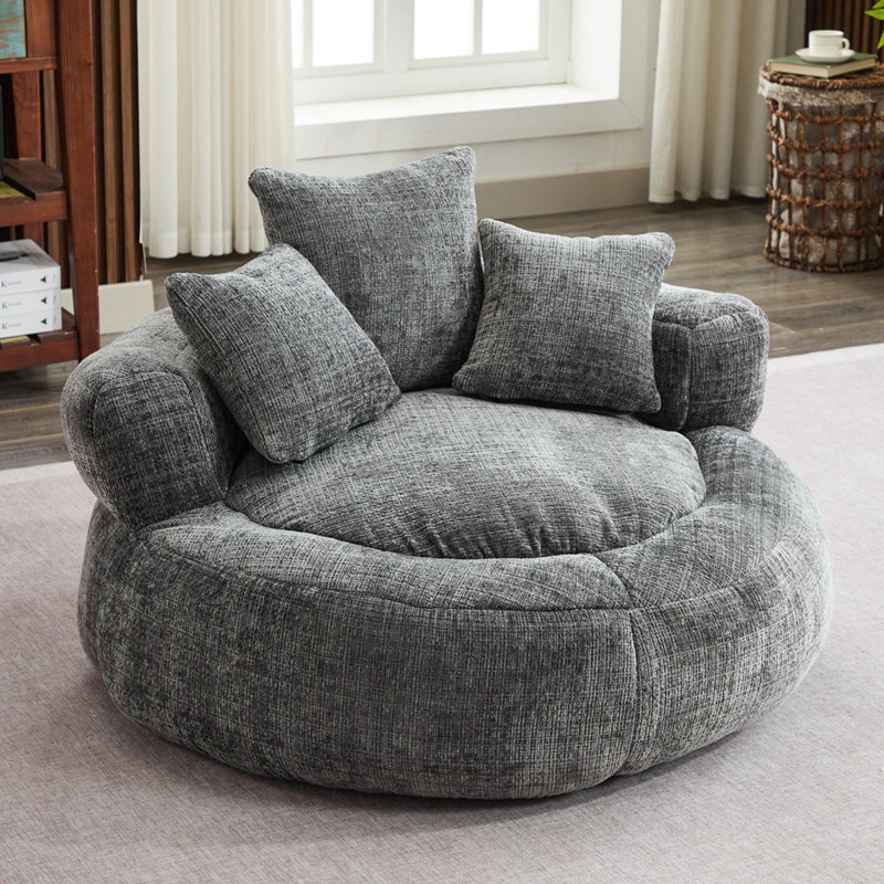 Daveen Small Size Bean Bag Chair, Gray Chenille