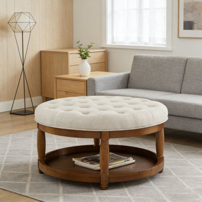 Upholstered Tufted Linen Ottoman Coffee Table