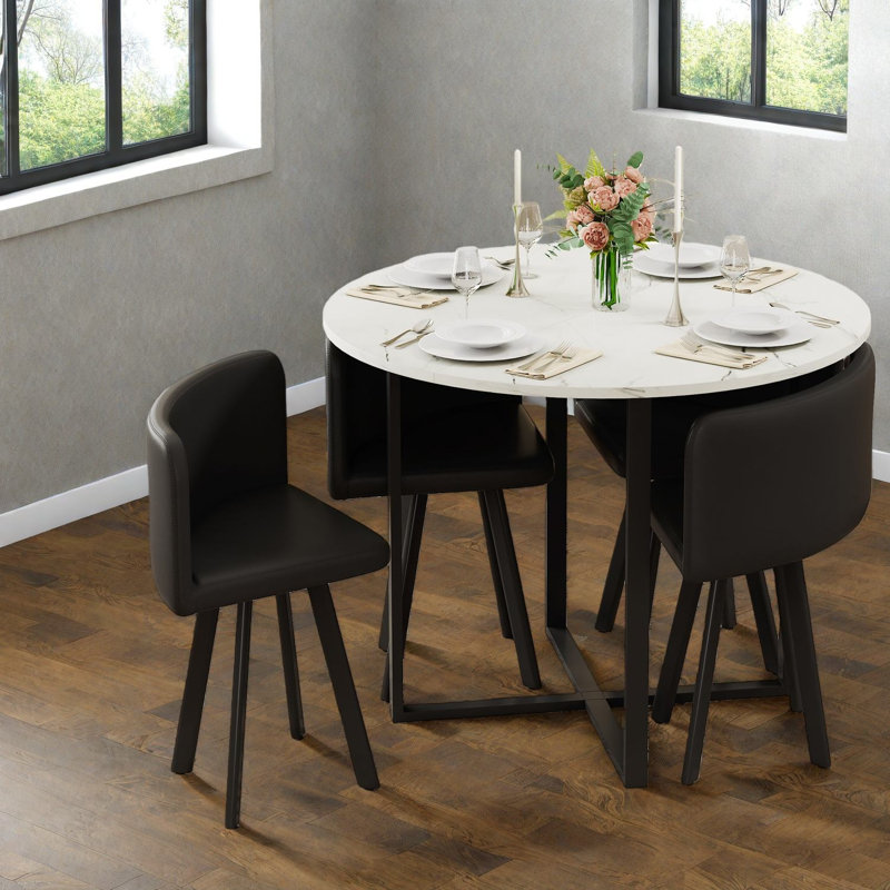 Ensembles de table de salle à manger compacts et compacts avec un panneau de fibres à densité moyenne en faux marbre, style moderne pour les petites cuisines