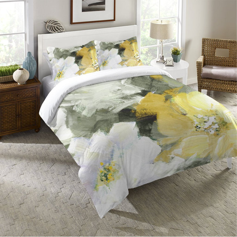 Queen White Microfiber Floral Comforter Set