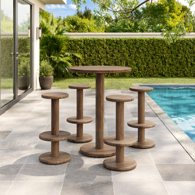 Ensemble de table de bar et de tabouret de patio d'intérieur et d'extérieur Neo 5 pièces Neo, Brun cacao, 2