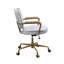 Fauteuil de bureau en cuir blanc - confortable et fonctionnel, pivotant à 360 degrés, hauteur réglable, base, gris antique et option d'espace de travail, look professionnel rétro, coussin de 3 po, mousse D6,5