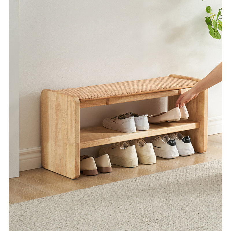 2 - Tier Solid Wood Shoe Bench with Storage