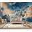 Blue Orange Dramatic Cloud Sky Wall Mural – Painterly Stormy Sunset Nursery Panoramic Large Format Wall Decor-545206714