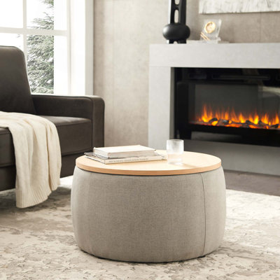 Repose-pieds rond avec rangement, fonction 2 en 1, table de bout et repose-pieds