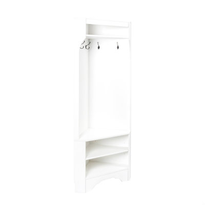 Corner Hall Tree With Shoe Bench, Versatile Entryway Coat Rack With 4 Hooks, Corner Cabinet With Adjustable Shelf