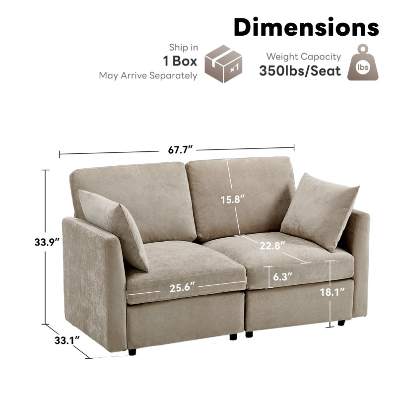 59" Upholstered Modern Loveseat Modular Sofa , Brown