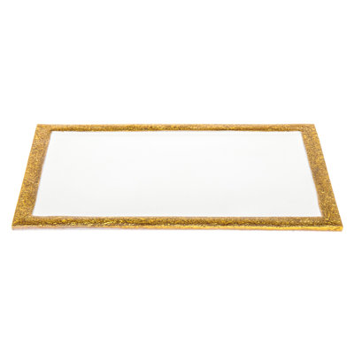 Plateau de service rectangulaire en métal doré et blanc 9 po