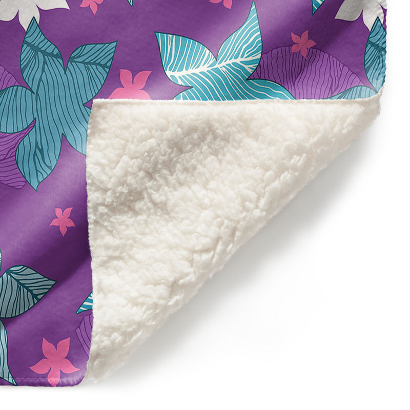 Couverture sherpa douce mauve fleurs en mer, l 51 po x L 60 po