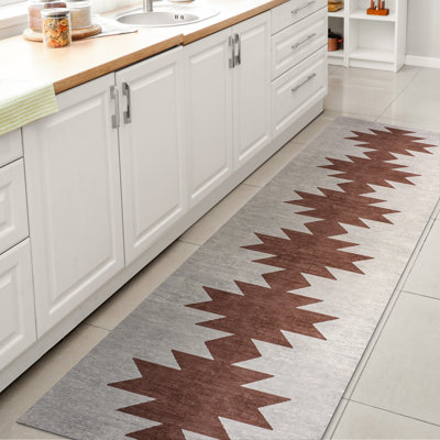 Tapis gris / brun à motif géométrique lavable à la machine Katriel