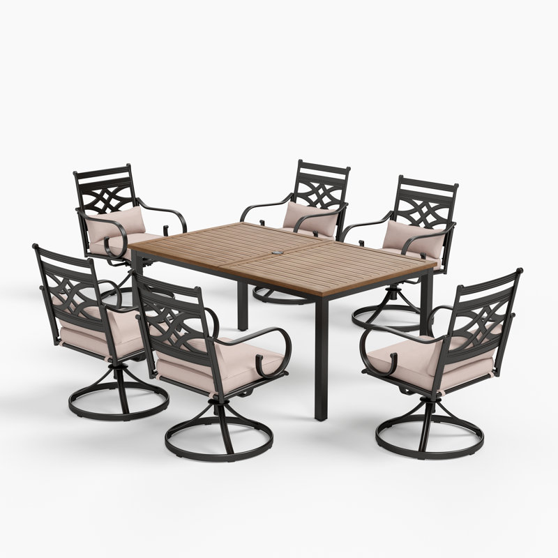 Ensemble de salle à manger rectangulaire pour 6 personnes 64 po de long avec coussins