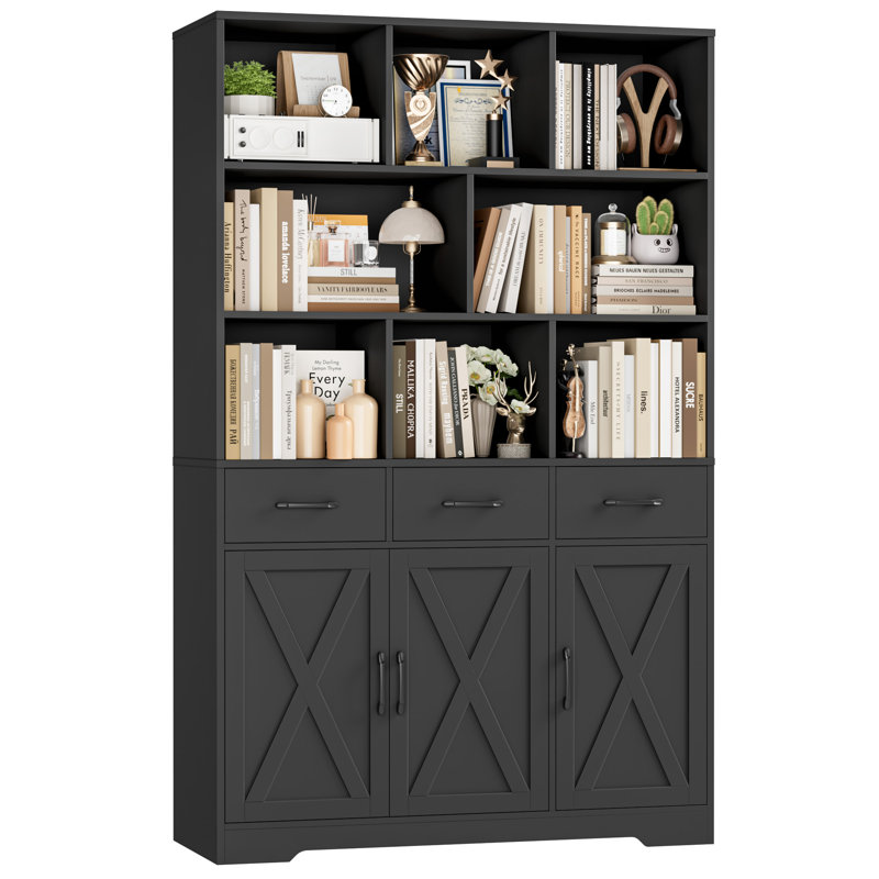 70.9" H 8-Cube Bookcase with 3 Drawers & Adjustable Shelf, Black