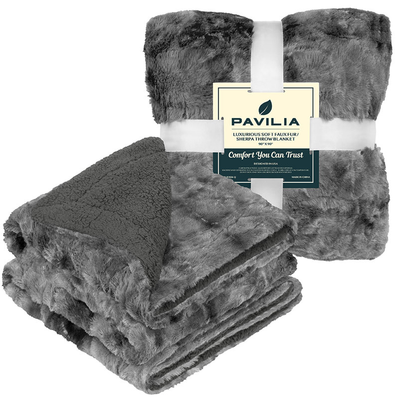 Jeté en fausse fourrure Tie-Dye, couverture à poils longs réversible pour canapé, Grand, Gris