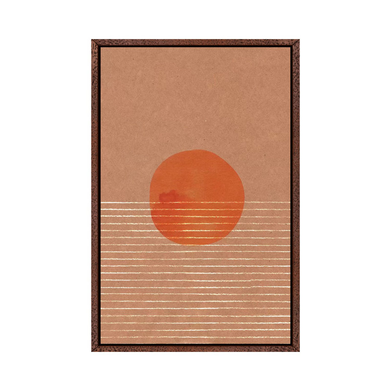 Orange Sun In The Sea by Whales Way - Painting on Canvas, 66.04 cm H x 45.72 cm W, Classic Brown Wood Framed