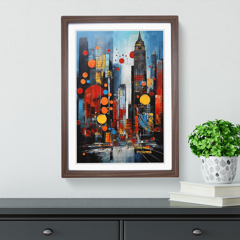 New York Abstract No.2 - Single Picture Frame Print on Wood, Walnut, 46cm H x 34cm W x 2cm D