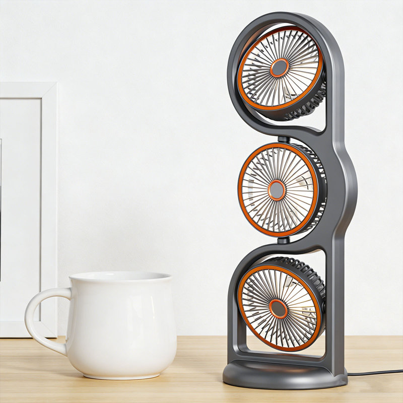Ventilateur de bureau à 3 têtes avec lumière nocturne / ventilateur de bureau puissant, A
