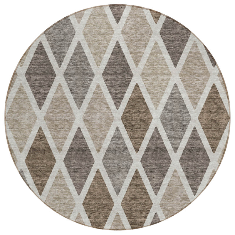 Tapis d'intérieur rond lavable beige et gris 8 pi