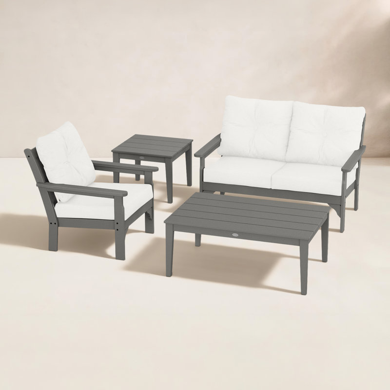 Vineyard 4-Piece Deep Seating Set, Natural Linen Revolution® Microfiber, Slate Gray
