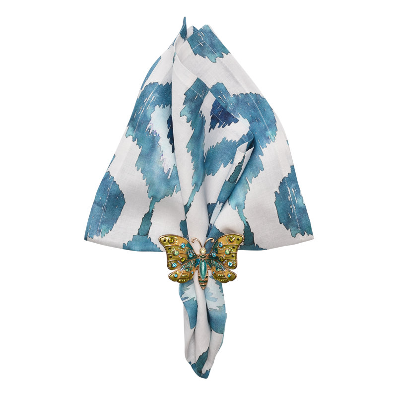 Watercolor Ikat Napkin, Blue/White