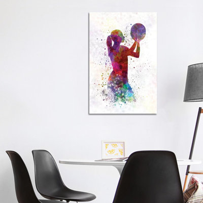 «Young Woman Basketball Player in Watercolor III» par Paul Rommer - impression sur toile tendue