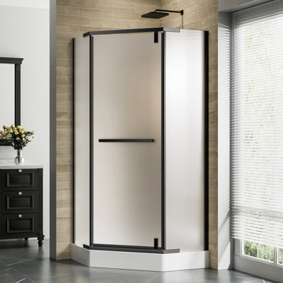 Porte de douche néo-angle P 36 po x l 36 po x H 72 po, cabine de douche d'angle avec portes pivotantes en verre trempé givré 1/4 po (6 mm) noir mat