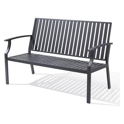 Sturdy Aluminum Outdoor Bench – Heavy-Duty 660LB Capacity Garden Bench with Rust-Resistant Frame, Ergonomic Backrest & Armrests for Patio, Porch, Park by Latitude Run