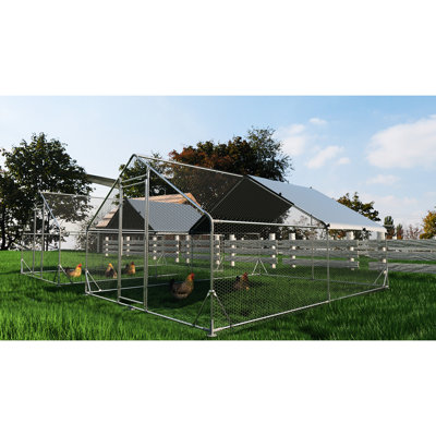 Metal Chicken Coop - Walk-in Poultry Cage With Construction And Corrosion Cover For Outdoor Galvanized Steel Weather