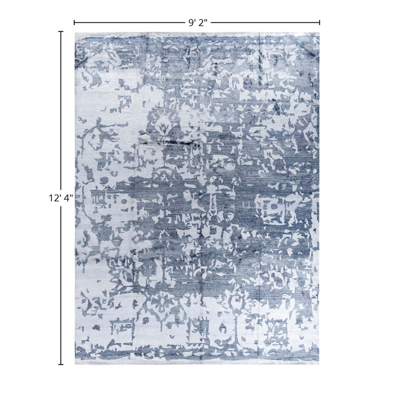 Tapis moderne noué à la main de conception unique - gris, 9 pi 2 po x 12 pi 4 po Modern