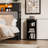 Upholstered Queen Size Headboard With Charging Station, Rgb Led Lights, Bookcase Storage & Slide-out Bedside Shelf, Black Bedroom Headboard With Side Storage