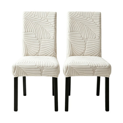 2 Pieces Embossed Leaf Flannel Stretch Light Gray Chair Slipcovers, Universal Fit High Back Parsons Dining Chair Protector Removable Machine Washable Cover for Home Dining Space