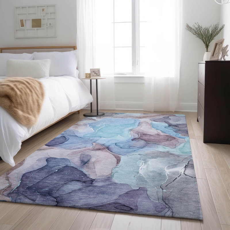 Premium Machine Washable Cerrito AMF504 Navy Rug, Rectangle 9' x 12'