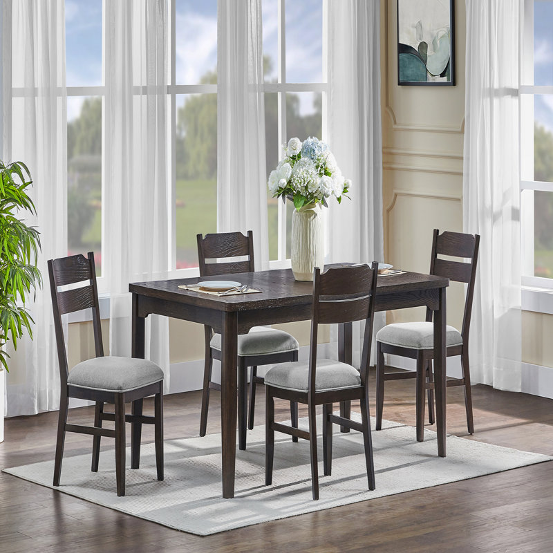 Mobilier en bois rembourré 5 pièces, 5 pièces: table, 4 chaises