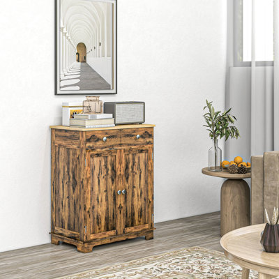 Sideboard With Solid Wood Countertop - Modern Rustic Brown Storage Cabinet. 2 Drawers, Doors, Adjustable Shelf. For Entry, Kitchen. 26.75"W X 15.75"D 33.5"H Kitchen Countertop.