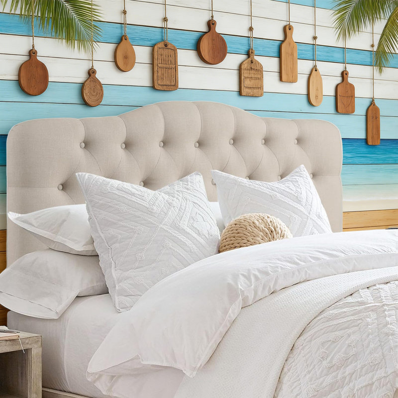 Tufted Upholstered Headboard, Solid Wood Head Board with Wood Legs, Adjustable Height Bed headboard from 34” to 43” Fabric Headboard in Modern Button Design