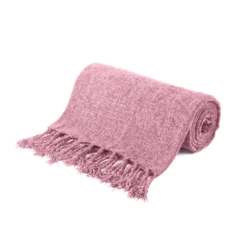 Jeté en velours Chenille, jeté décoratif à franges pour lit 50 po x 60 po, Rosé