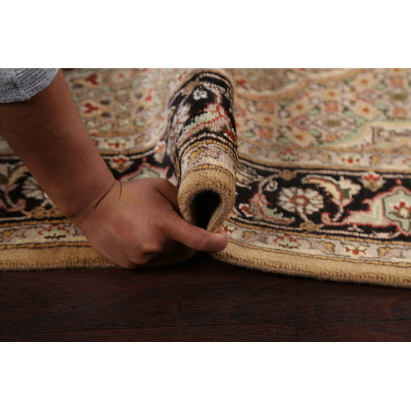 Tapis en laine / soie à motif végétal teint Tabriz Mahi noué à la main 4 x 6