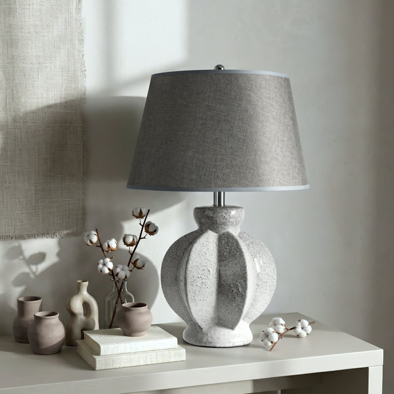 Lampe de table 24 po en céramique grise pour le salon, lampe de chevet rustique pour la chambre à coucher, table de chevet, vestibule (ampoule incluse)