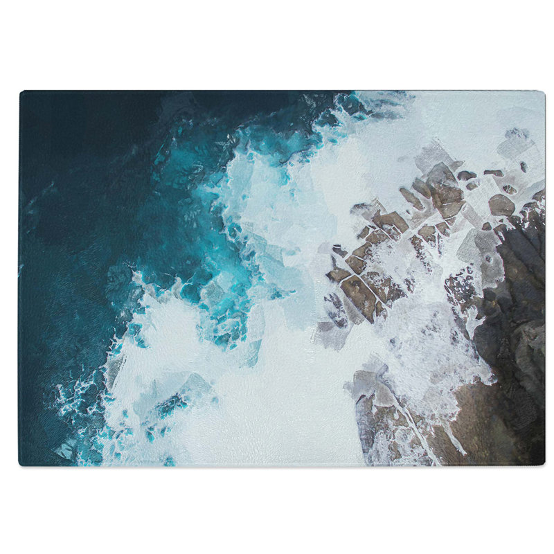 Tempered Glass Crashing Waves at Bondi Beach Chopping Board, 39 cm W x 28.5 cm L