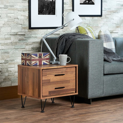Rectangular Walnut Nightstand With 2 Drawers And Metal Legs Two Functional Drawer Spaces In Bedroom